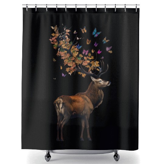 Red Deer and Autumn Leaves Shower Curtains