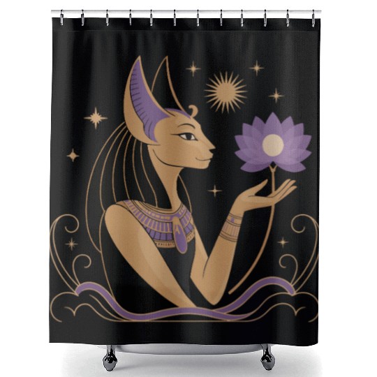 Serene Bastet Holding a Lotus Shower Curtains