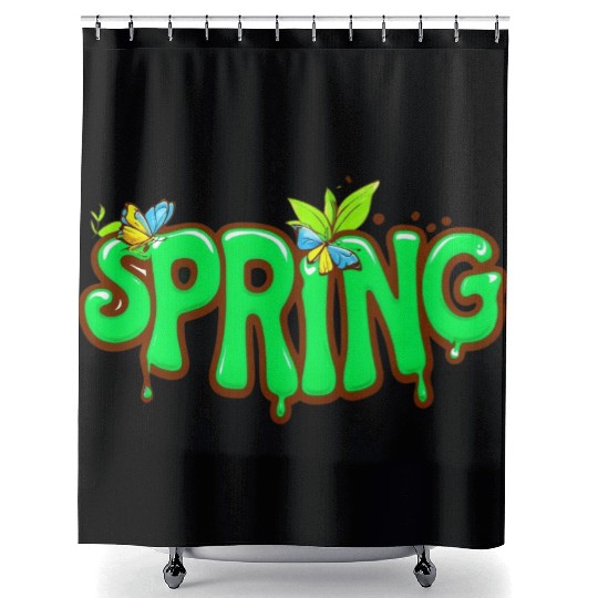 Whimsical Spring Text with Butterflies and Leav Shower Curtains