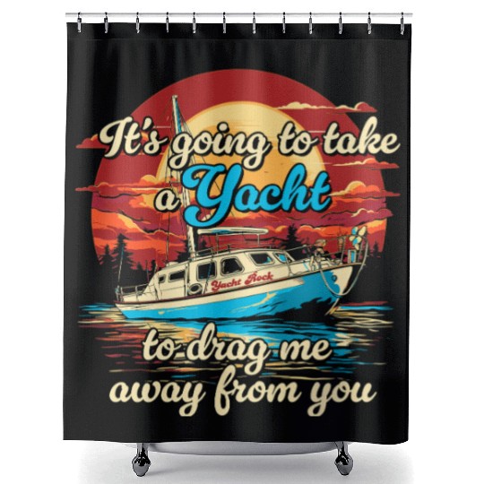 Vintage Style on Back Yacht Rock Party Boat Shower Curtains