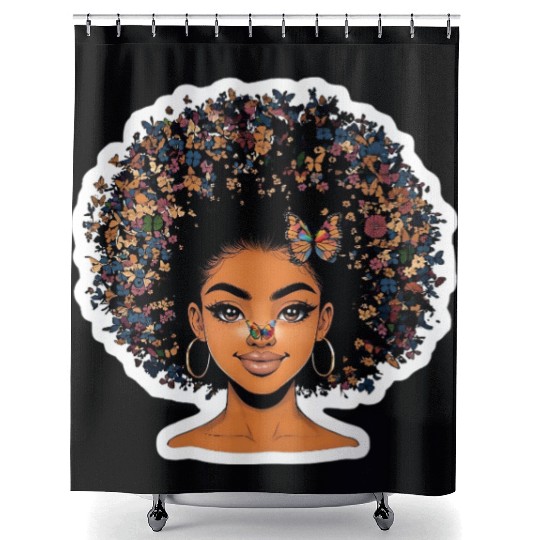 Young Girl Surrounded by Butterflies Shower Curtains
