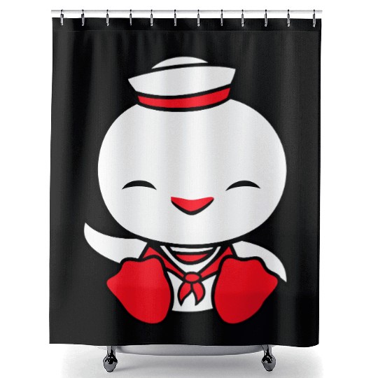 Duck sailor sailor hat waving happily fisherman Shower Curtains