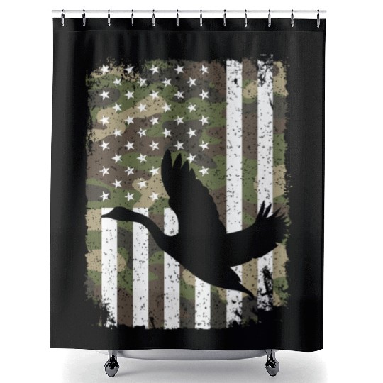 Goose Hunting Camo US Flag For Hunter Camouflage Shower Curtains