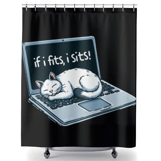 Laptop Cat Nap - If I Fits, I Sits! Shower Curtains