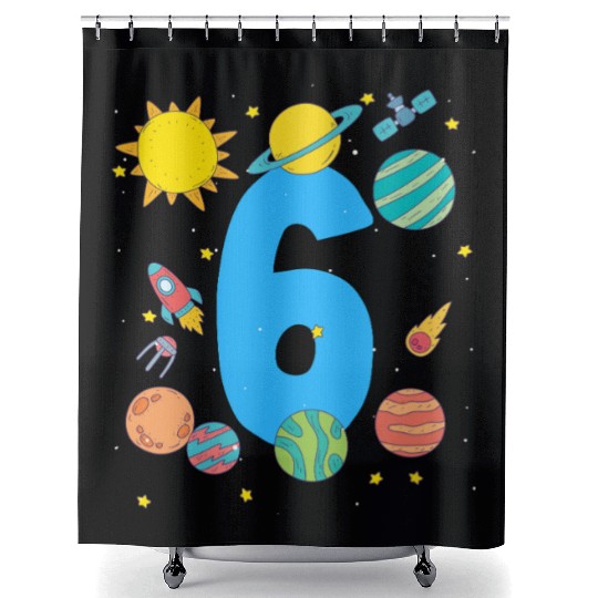 Space Themed Number 6 Birthday Adventure Shower Curtains