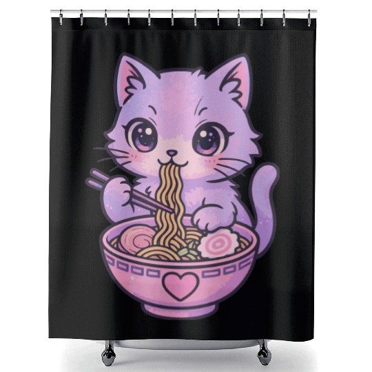 Kawaii Cat Ramen Shower Curtains