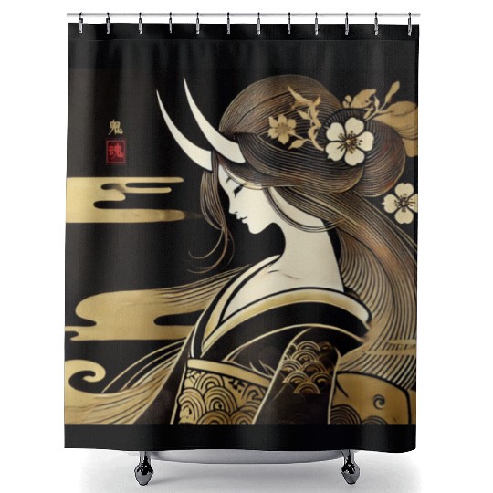 Oni girl in Kimono Shower Curtains