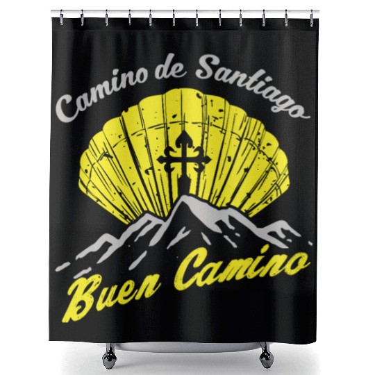 Way of St. James Buen Camino pilgrim shell Shower Curtains
