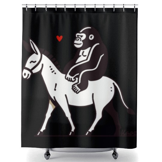 Gorilla Riding Donkey with Heart Shower Curtains