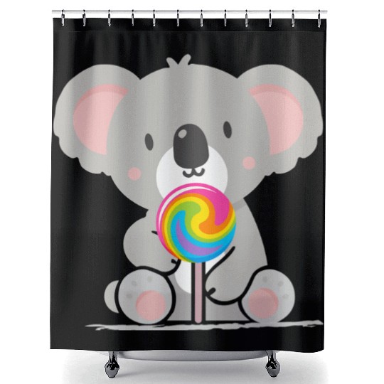 Cute koala with a colorful lollipop Shower Curtains