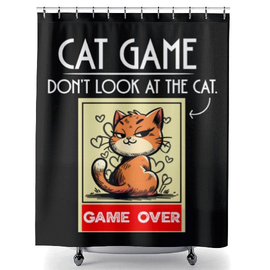 Cat Meme Game Humor Don’t Look Game Over Design. Shower Curtains