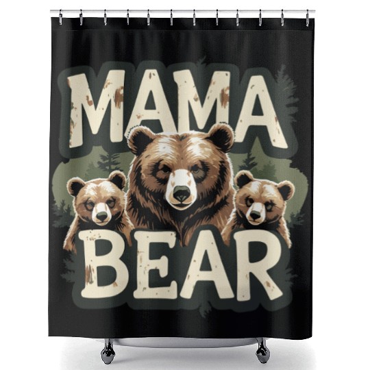 Mama Bear & Cubs Rustic Shower Curtains for Moms