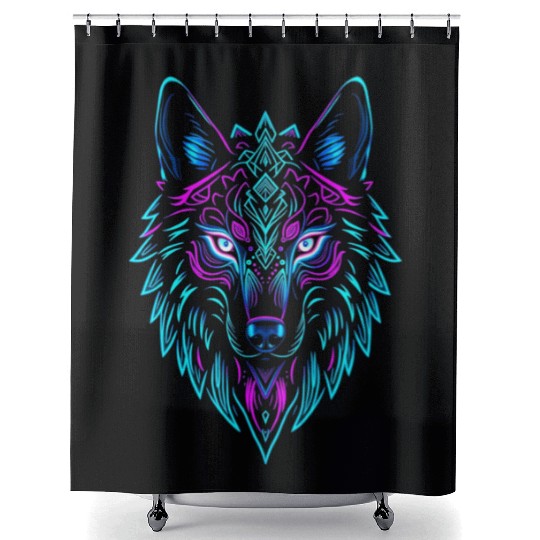 wolf face Shower Curtains