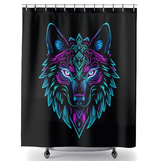 wolf face Shower Curtains