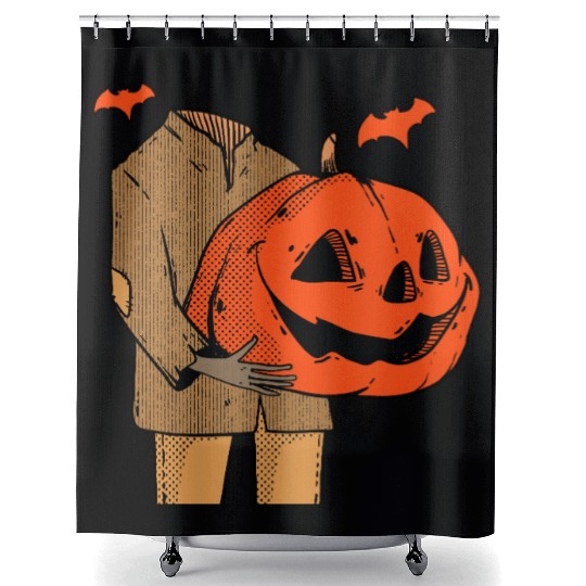 Scary Spooky Jack O Lantern Face Pumpkin Men Boys Shower Curtains