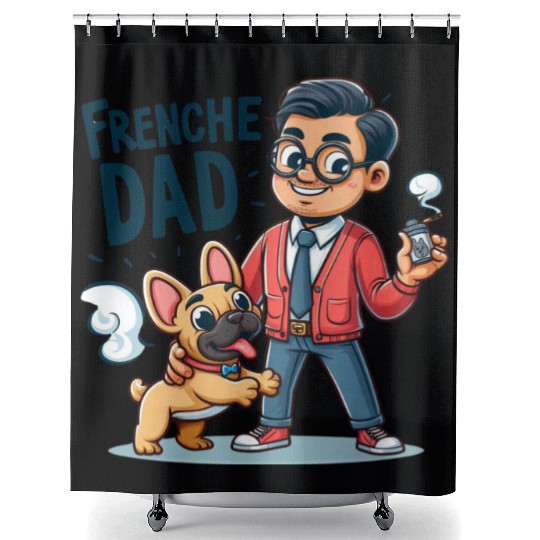 Frenchie Dad Cartoon Design Shower Curtains