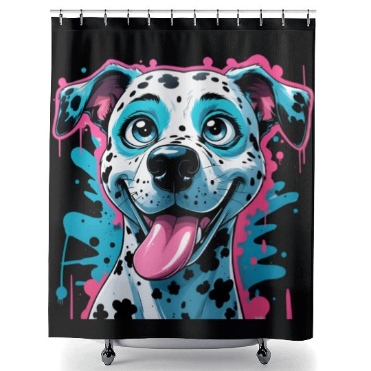 Graffiti Cartoon Dalmatian – Playful Pop Art Dog Shower Curtains