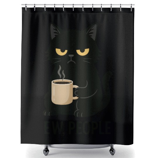 Grumpy Black Cat Coffee Lover – "EW, PEOPLE" Shower Curtains
