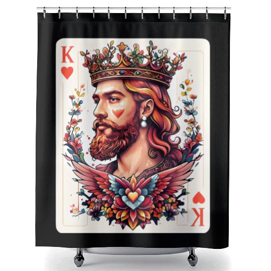 King of Hearts Card Illustration Shower Curtains