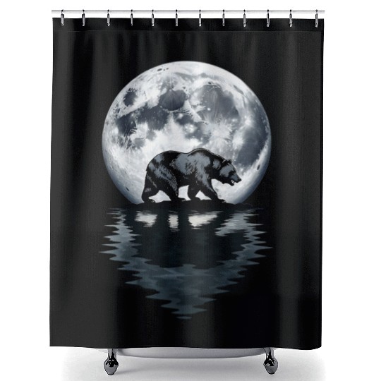 Bear Silhouette Under Full Moon – Wilderness Wildl Shower Curtains