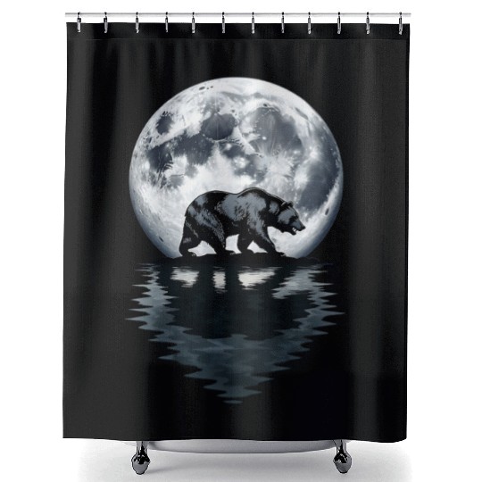Bear Silhouette Under Full Moon – Wilderness Wildl Shower Curtains