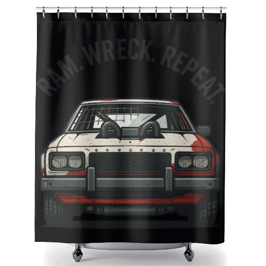 Ram Wreck Repeat Demolition Derby Design Race Car Shower Curtains