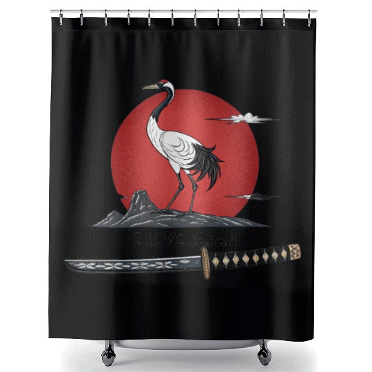 Japanese Crane with Katana and MounT FUJI POSTER Shower Curtains