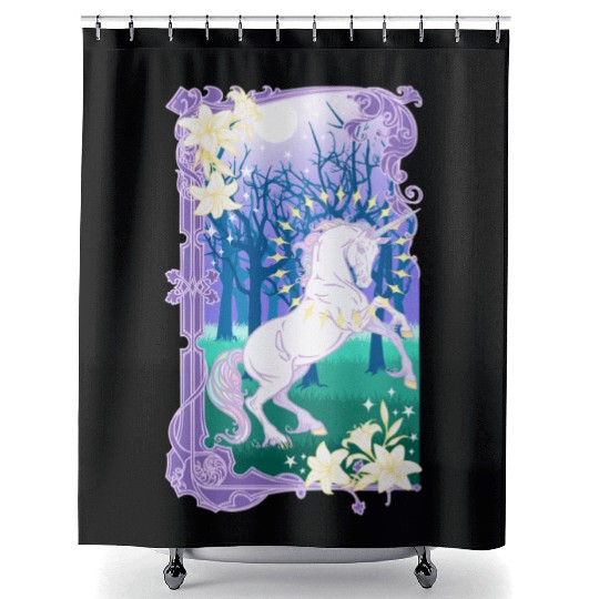 Unicorn fantasy lilac moon Shower Curtains