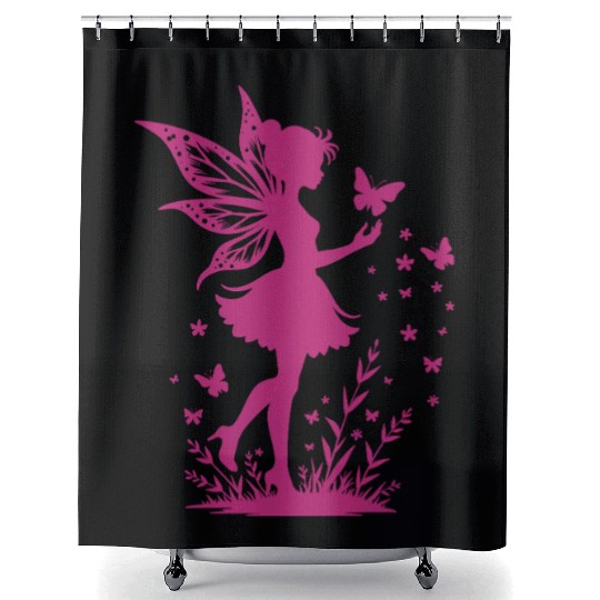 Enchanting Fairy with Flowers and Butterflies Shower Curtains