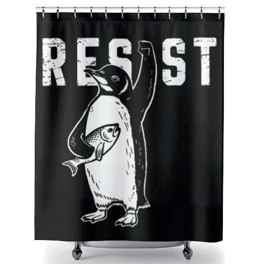 Funny Protest Against Tariffs Resist Penguin Shower Curtains