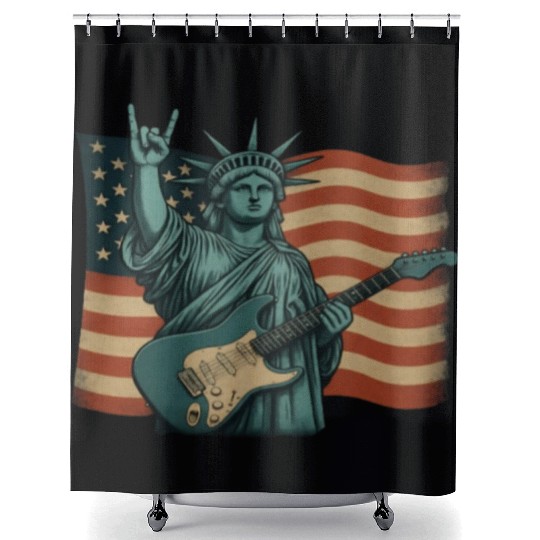 4th of July Statue Of Liberty Rock Guitar USA Flag Shower Curtains