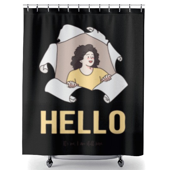Hello Quote with Peeking Character – Fun Greeting Shower Curtains