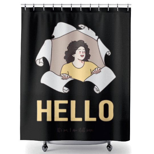 Hello Quote with Peeking Character – Fun Greeting Shower Curtains