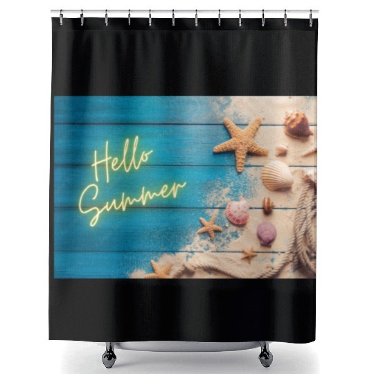 Hello Summer 2025 Shower Curtains – Beach Vibes & Neon Glow
