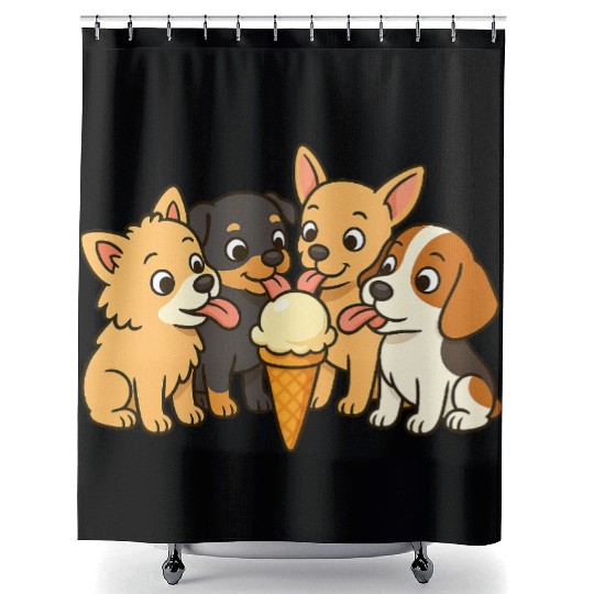 Adorable Puppies Enjoying Ice Cream Shower Curtains