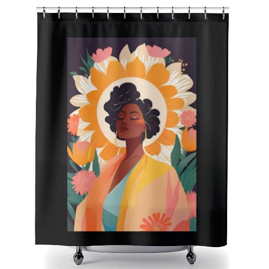 Black Woman, Serenity, Peace, Pastel Palette Illus Shower Curtains