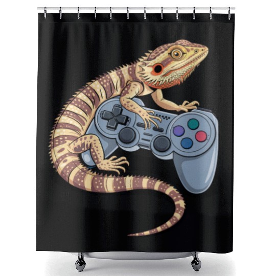 Video Gaming Gamer Pogona Reptile Bearded Dragon Shower Curtains