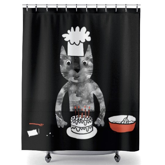 Cat in a Chef Hat Baking a Cake Shower Curtains