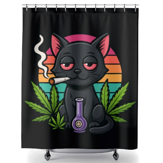 Cute Cat Smoking Weed Shower Curtains