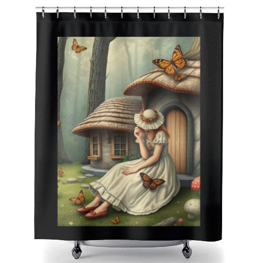 Mushroom Cottagecore Girl Shower Curtains