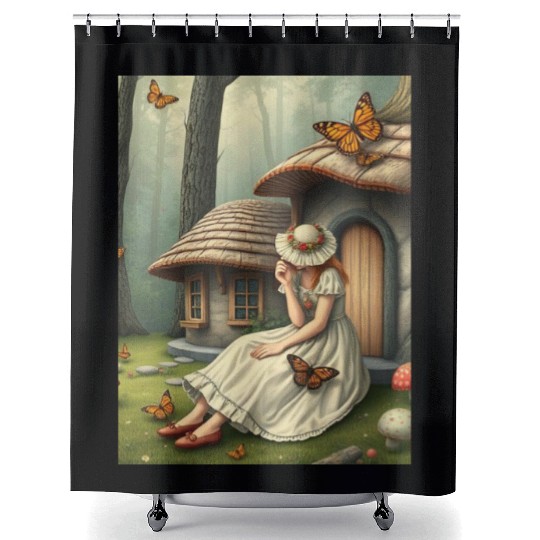 Mushroom Cottagecore Girl Shower Curtains