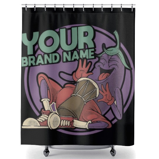 Funky Eggplant Drummer – Funny Cartoon Music T-Shi Shower Curtains