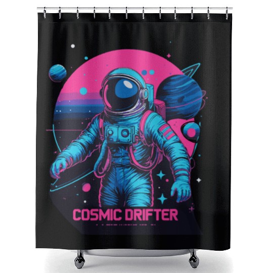 Cosmic Drifter Synthwave Shower Curtains