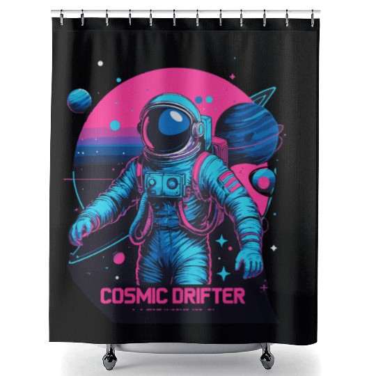 Cosmic Drifter Synthwave Shower Curtains