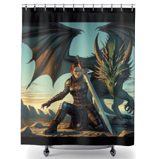 Warrior Woman & Dragon Shower Curtains