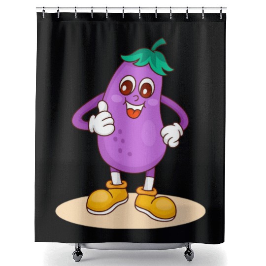 Animated Eggplant Character Design Shower Curtains
