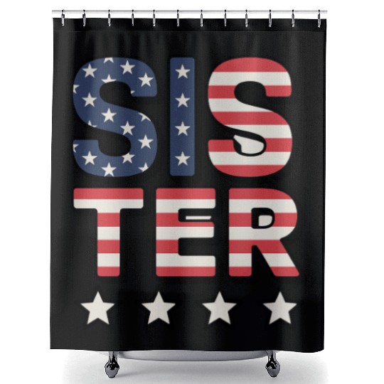 Sister American Flag Stars and Stripes Design Shower Curtains
