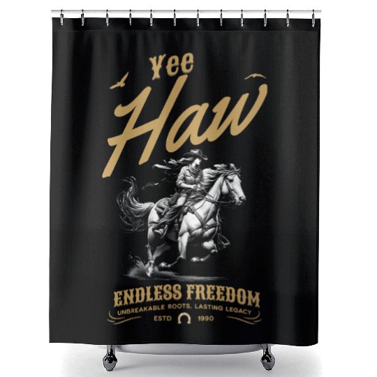 Yee Haw Cowgirl Riding Horse Vintage Western Shower Curtains