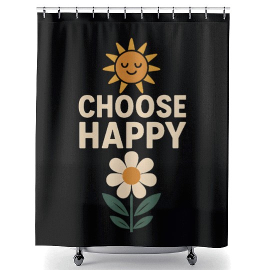 Choose Happy Retro Positivity Sun and Flower Shower Curtains