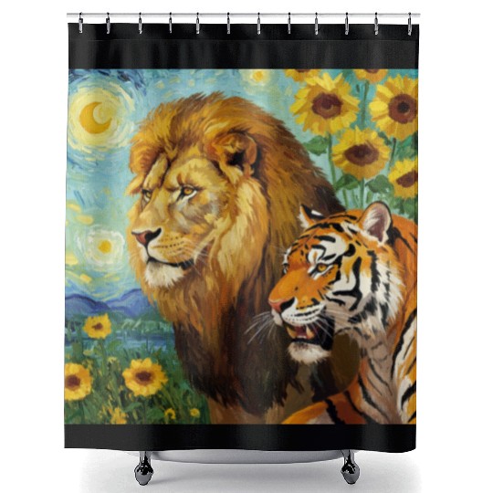 Lion And Tiger Van Gogh Style Shower Curtains